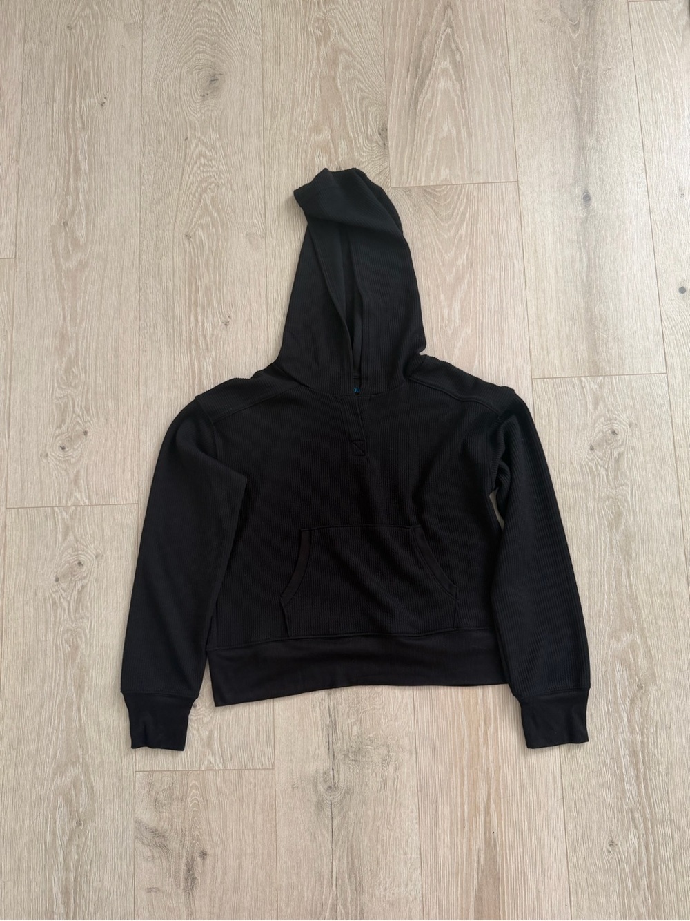 Black Hooded Thermal Pullover Sweater